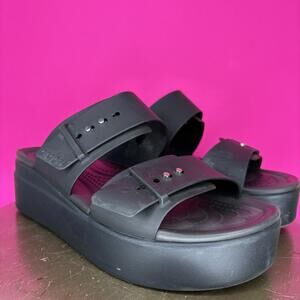 Crocs Brooklyn Buckle Black Double Strap Platform Sandal Sz 8